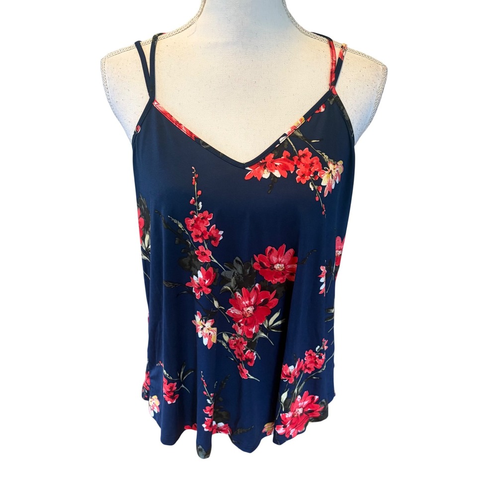 Papermoon Basima Back Detail Knit Top Blue Floral Cami Medium NEW Cottagecore